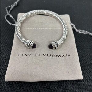 David Yurman Silver Cable Bracelet with Purple Gemstone Terminals